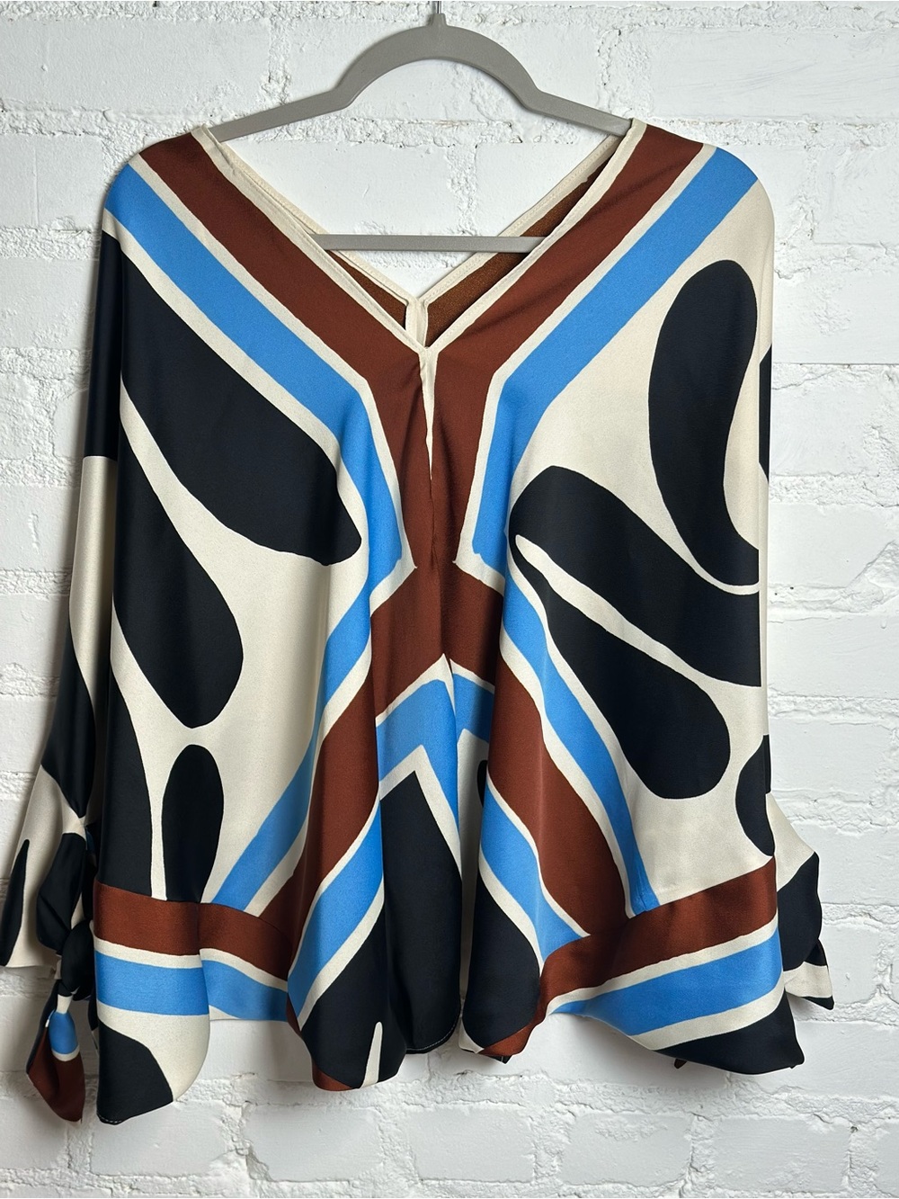 ZARA NEW WOMAN PRINTED BLOUSE WITH TIES ECRU m 7807/026 - Picture 3 of 6